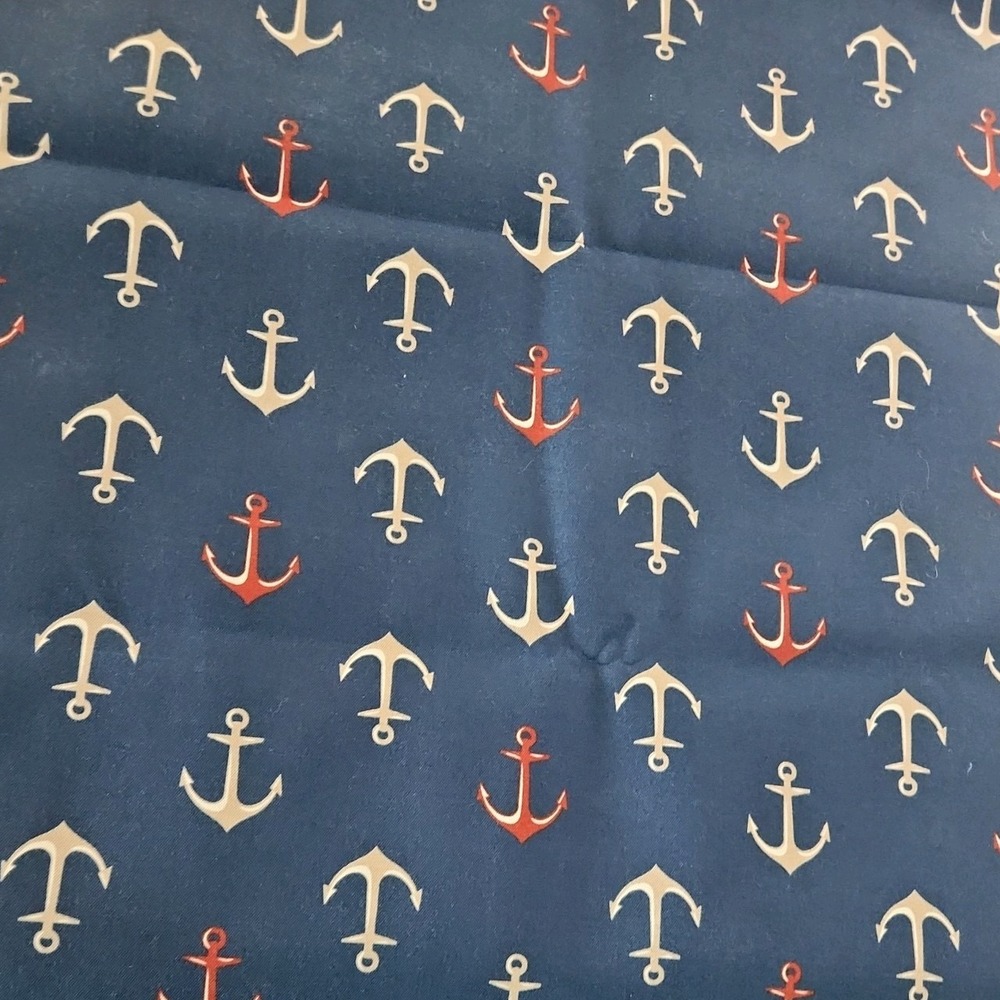 2 yds Waverly Sun N Shade Nautical Anchor Poly Fabric 54-in Navy Blue White Red